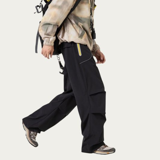 Men's Wide Leg Cargo Pants with Oversized Pockets and Adjustable Drawstring Waist