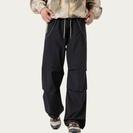 Men's Wide Leg Cargo Pants with Oversized Pockets and Adjustable Drawstring Waist