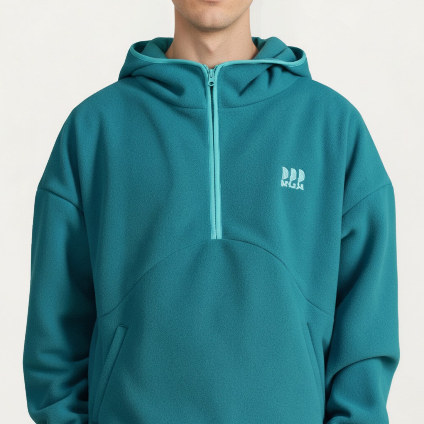 Men's Half Zip Hooded Pullover with Front Pocket and Relaxed Fit
