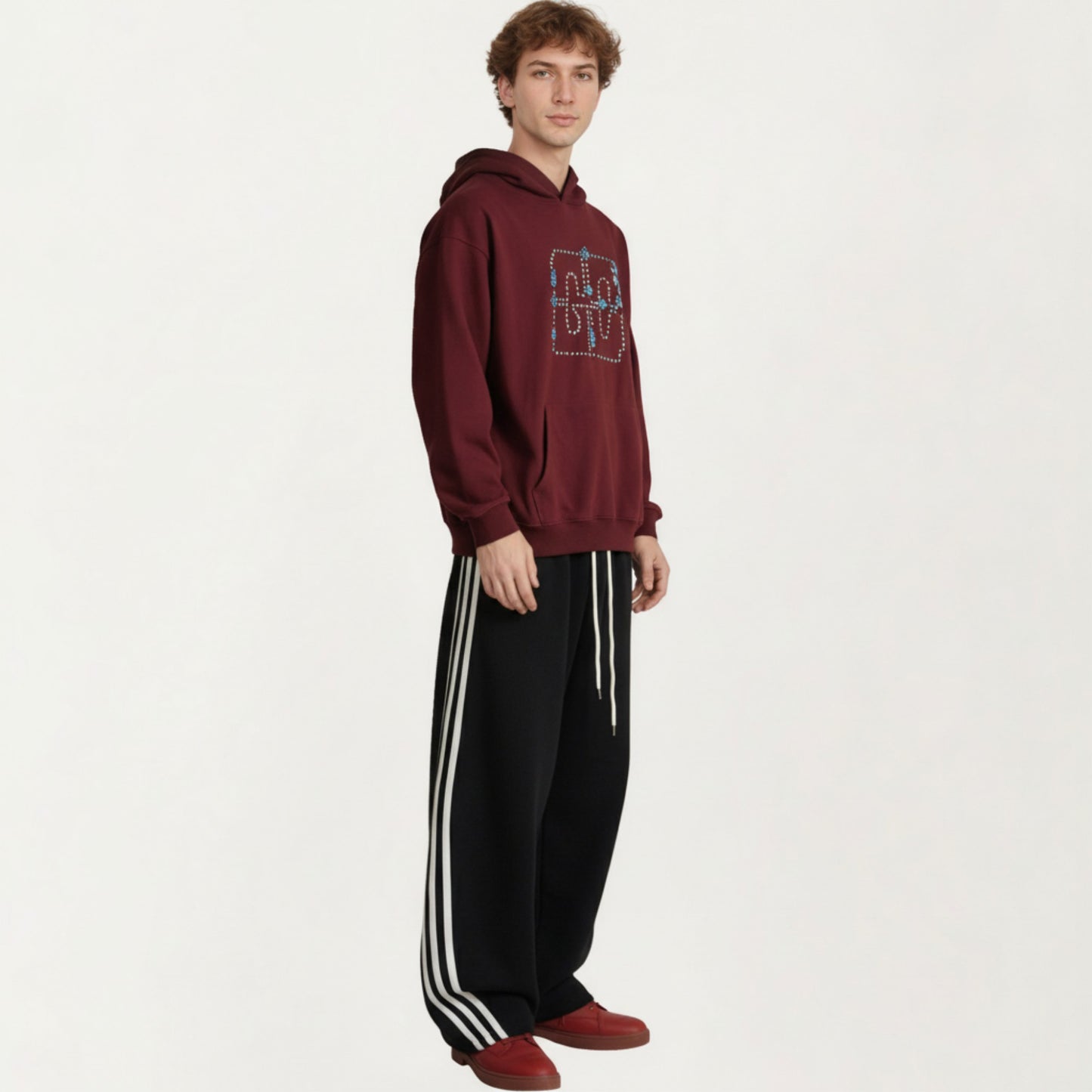 Men's Embroidered Pullover Hoodie with Front Pocket and Relaxed Fit