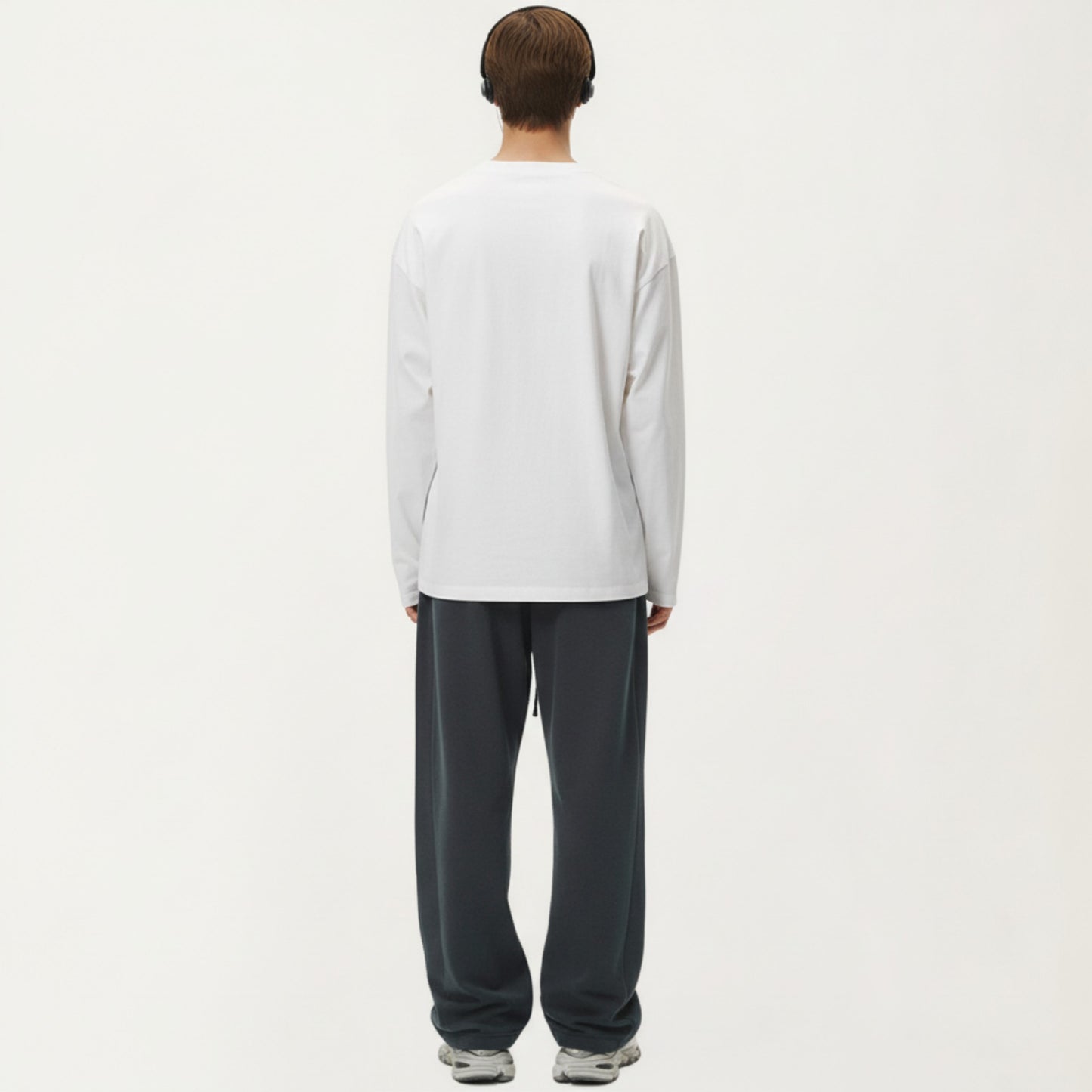 Men's Long Sleeve Crewneck T Shirt with Relaxed Fit and Clean Minimal Design