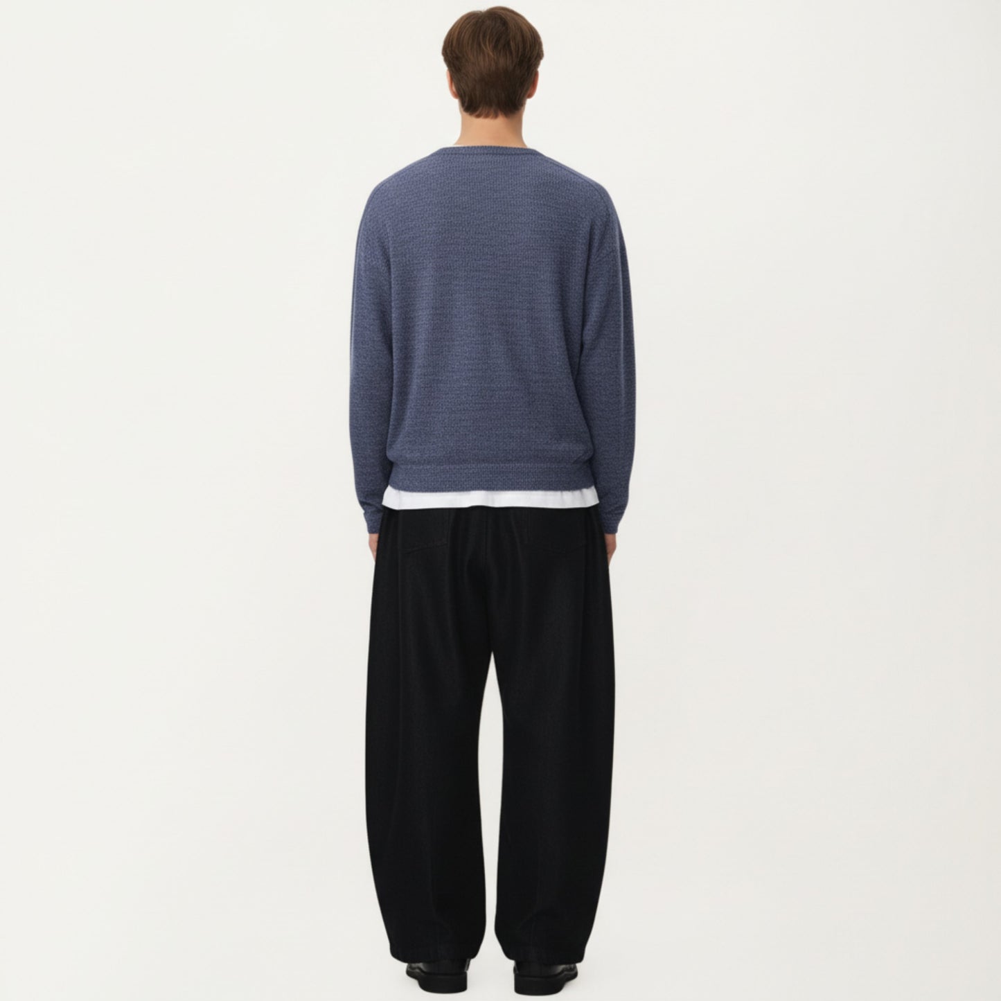 Men's Long Sleeve Pullover Top with Layered Notch Neckline and Relaxed Fit