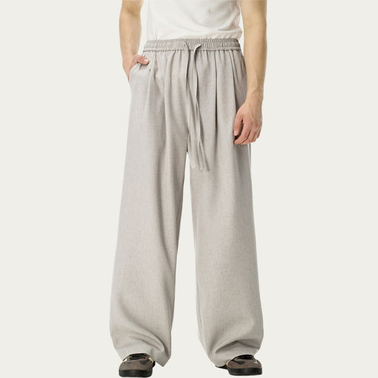 Men's Relaxed Wide Leg Pants with Elastic Waistband and Adjustable Drawstring