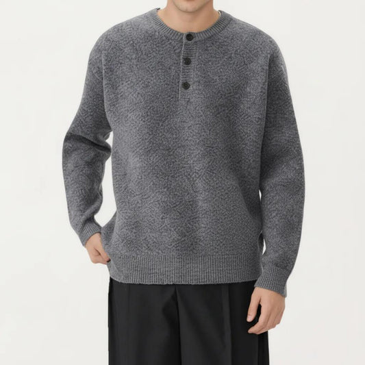 Men's Long Sleeve Knit Henley Sweater with Ribbed Trim