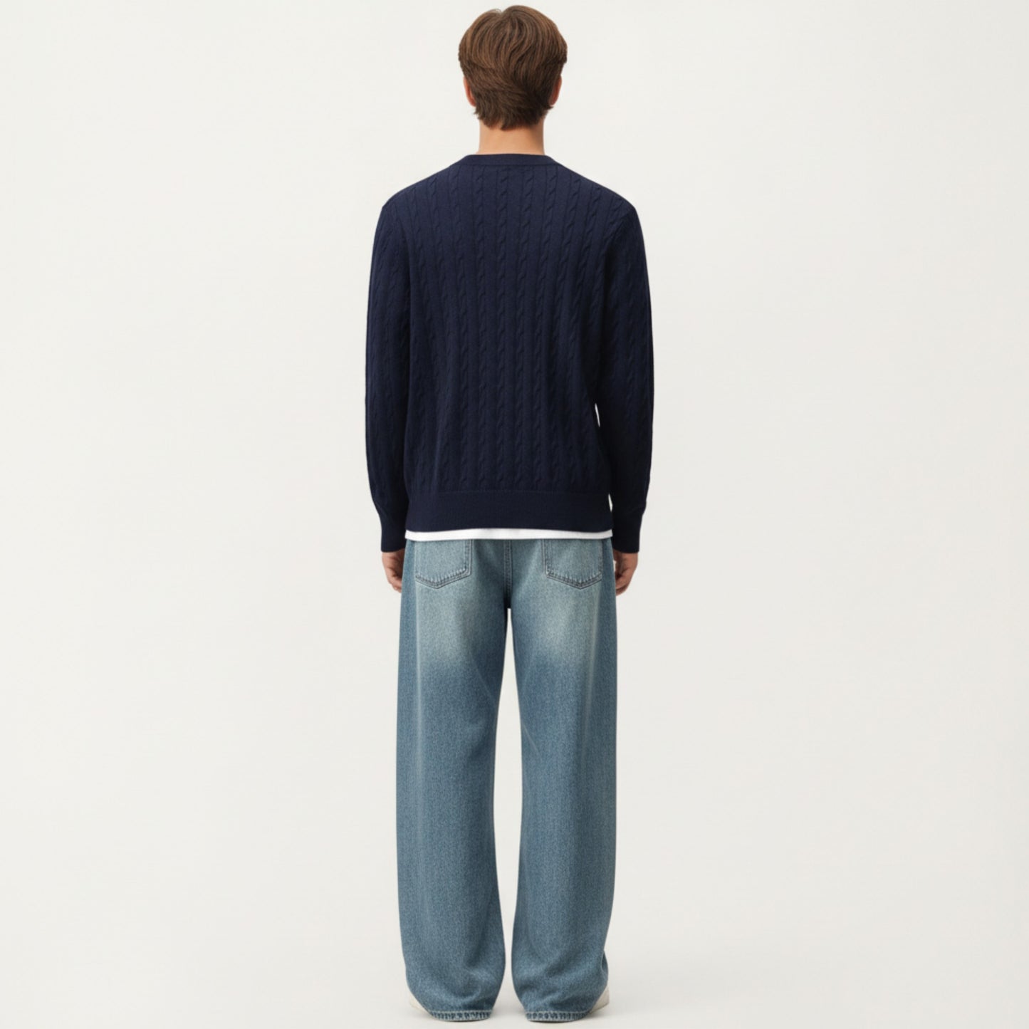 Men's Long Sleeve Cable Knit Henley Sweater with Button Placket and Ribbed Trim