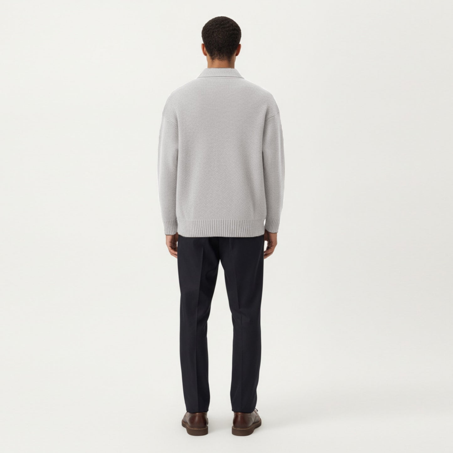 Men's Long Sleeve Collared Quarter Zip Knit Pullover Sweater with Ribbed Trim and Relaxed Fit