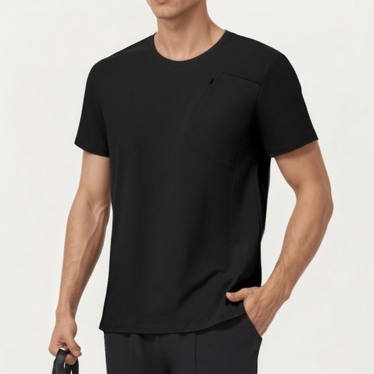 Men's Short Sleeve Performance T-Shirt with Chest Pocket and Lightweight Stretch Fabric