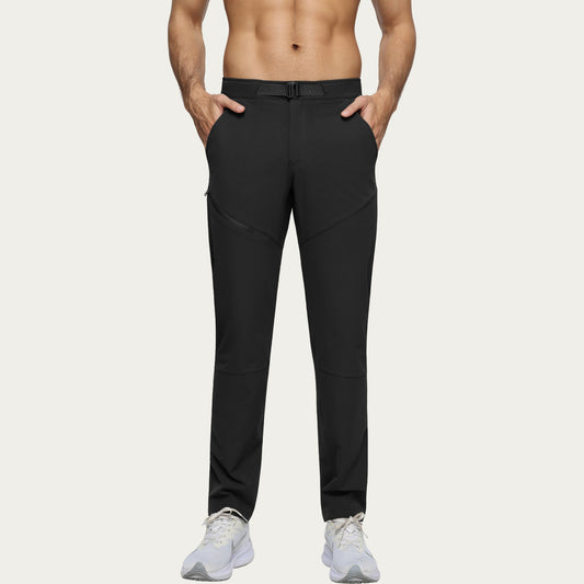 Men's Performance Utility Pants with Built-In Belt and Tapered Athletic Fit