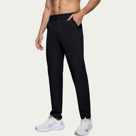 Men's Performance Stretch Pants with Button Waist Closure and Tapered Athletic Fit