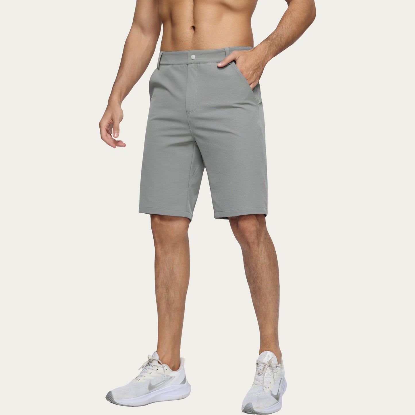 Men's Performance Stretch Shorts with Button Waist Closure and Tailored Athletic Fit