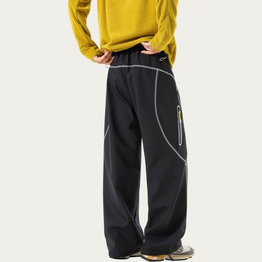 Men's Relaxed Fit Drawstring Pants with Contrast Stitching and Straight Leg Design