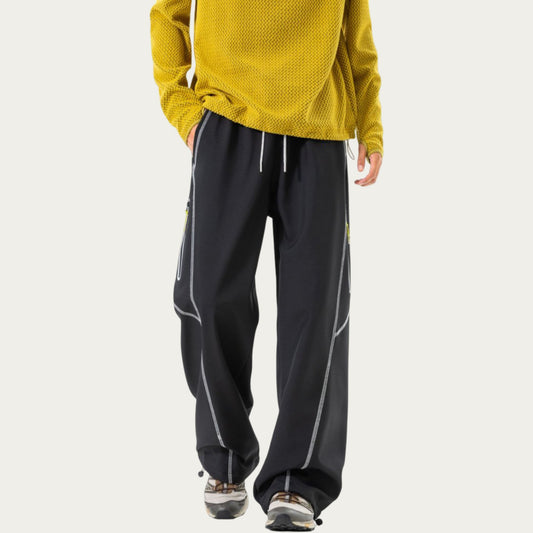 Men's Relaxed Fit Drawstring Pants with Contrast Stitching and Straight Leg Design