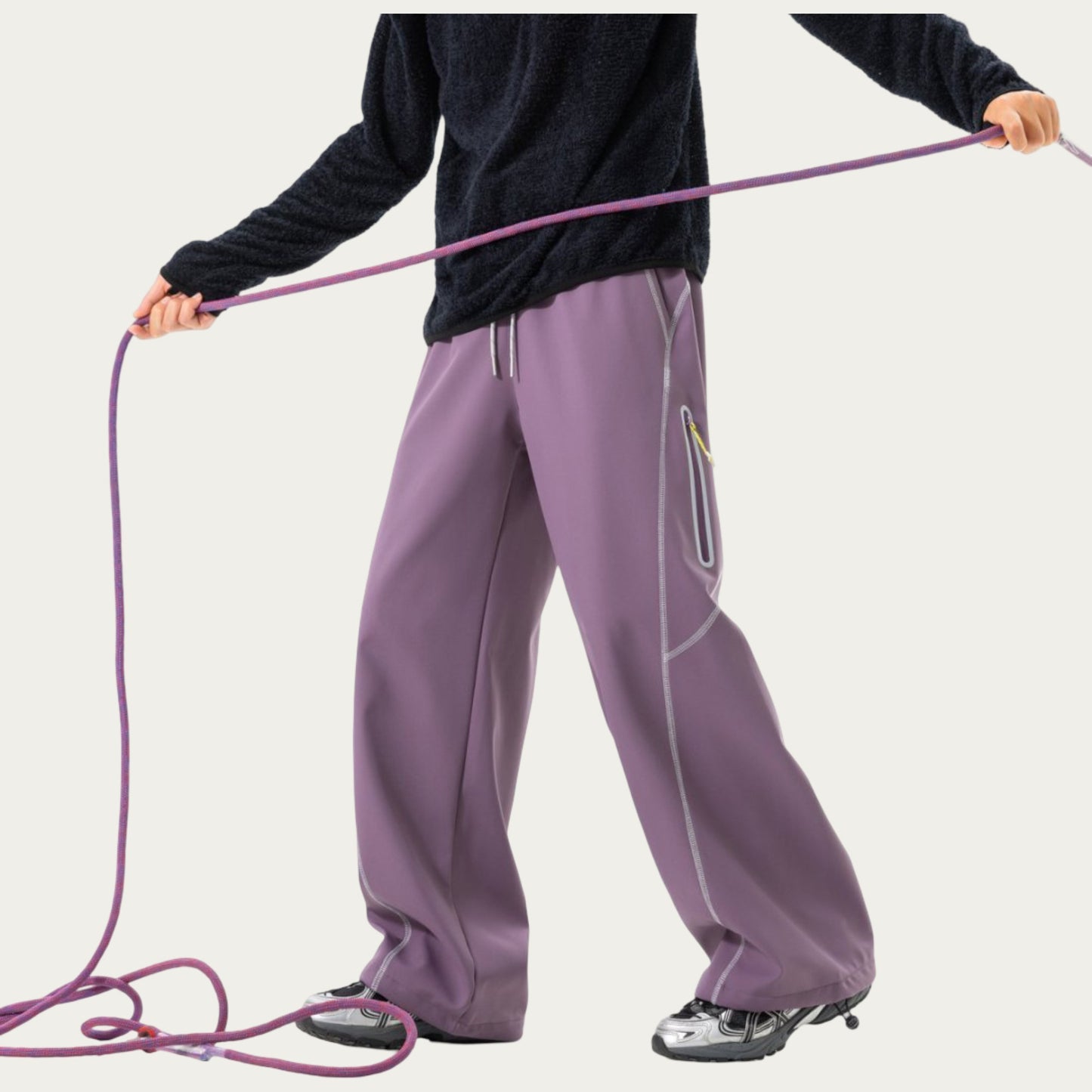 Men's Relaxed Fit Drawstring Pants with Contrast Stitching and Straight Leg Design