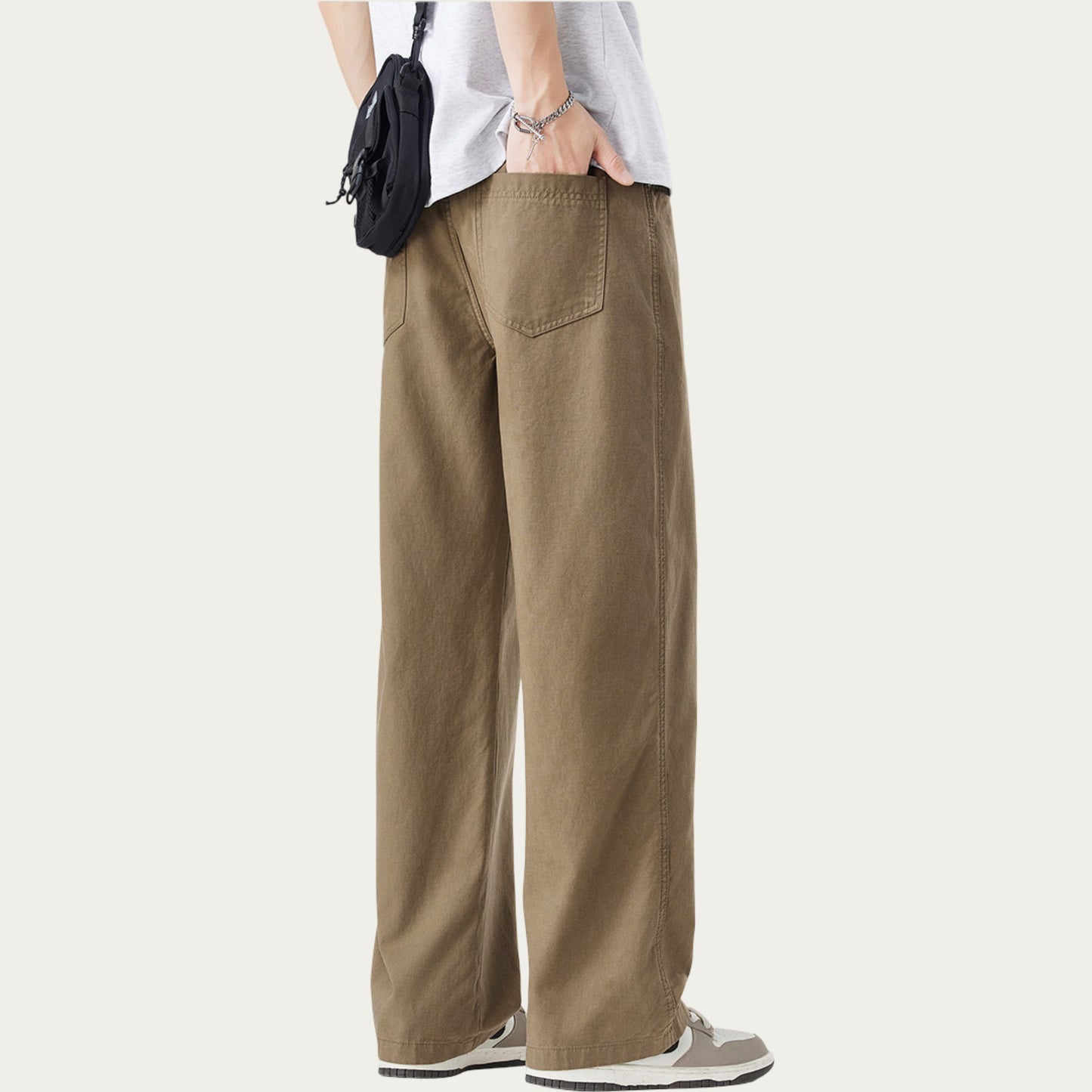Men's Straight Leg Relaxed Fit Woven Pants with Clean Seam Finish