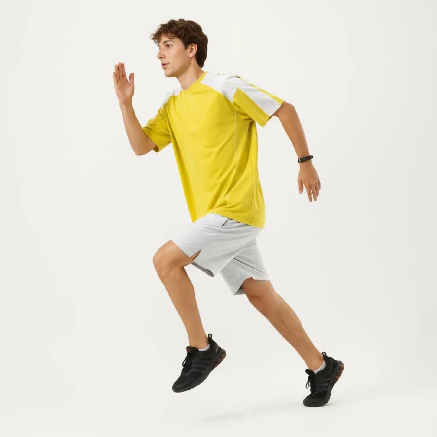 Men's Short Sleeve Athletic T-Shirt with Contrast Shoulder Panels Lightweight Breathable