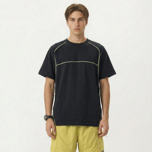 Men's Short Sleeve Athletic T-Shirt with Contrast Seam Detail Breathable Lightweight Fabric