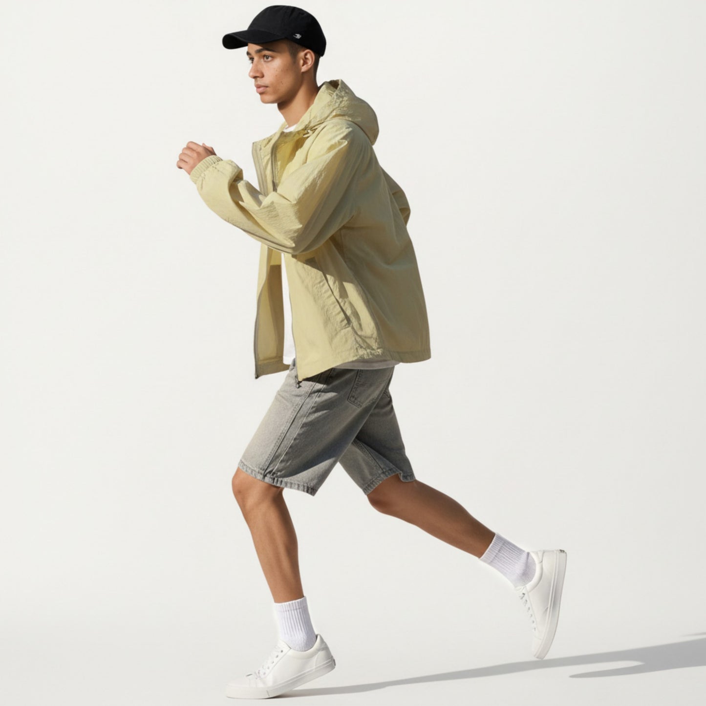 Men's Lightweight Hooded Windbreaker Jacket with Full Zip Closure Elastic Cuffs and Relaxed Fit