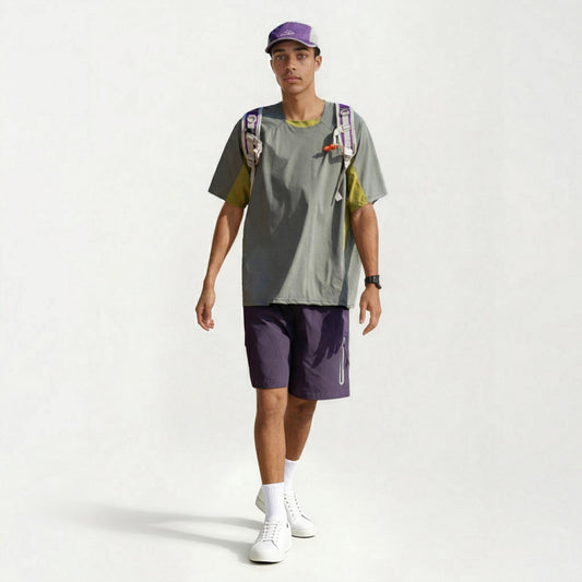 Men's Short Sleeve Athletic T-Shirt with Colorblock Panel Design Breathable Fabric and Relaxed Fit