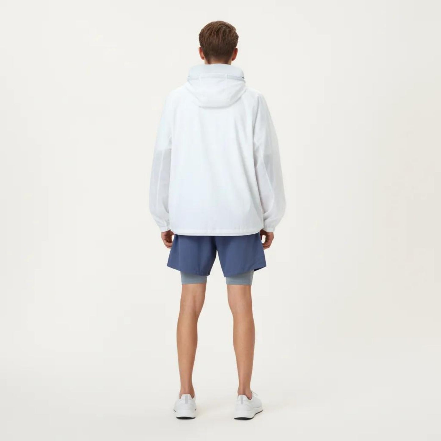 Men's Lightweight Hooded Windbreaker Jacket with Full Zip Closure Elastic Cuffs and Adjustable Hem