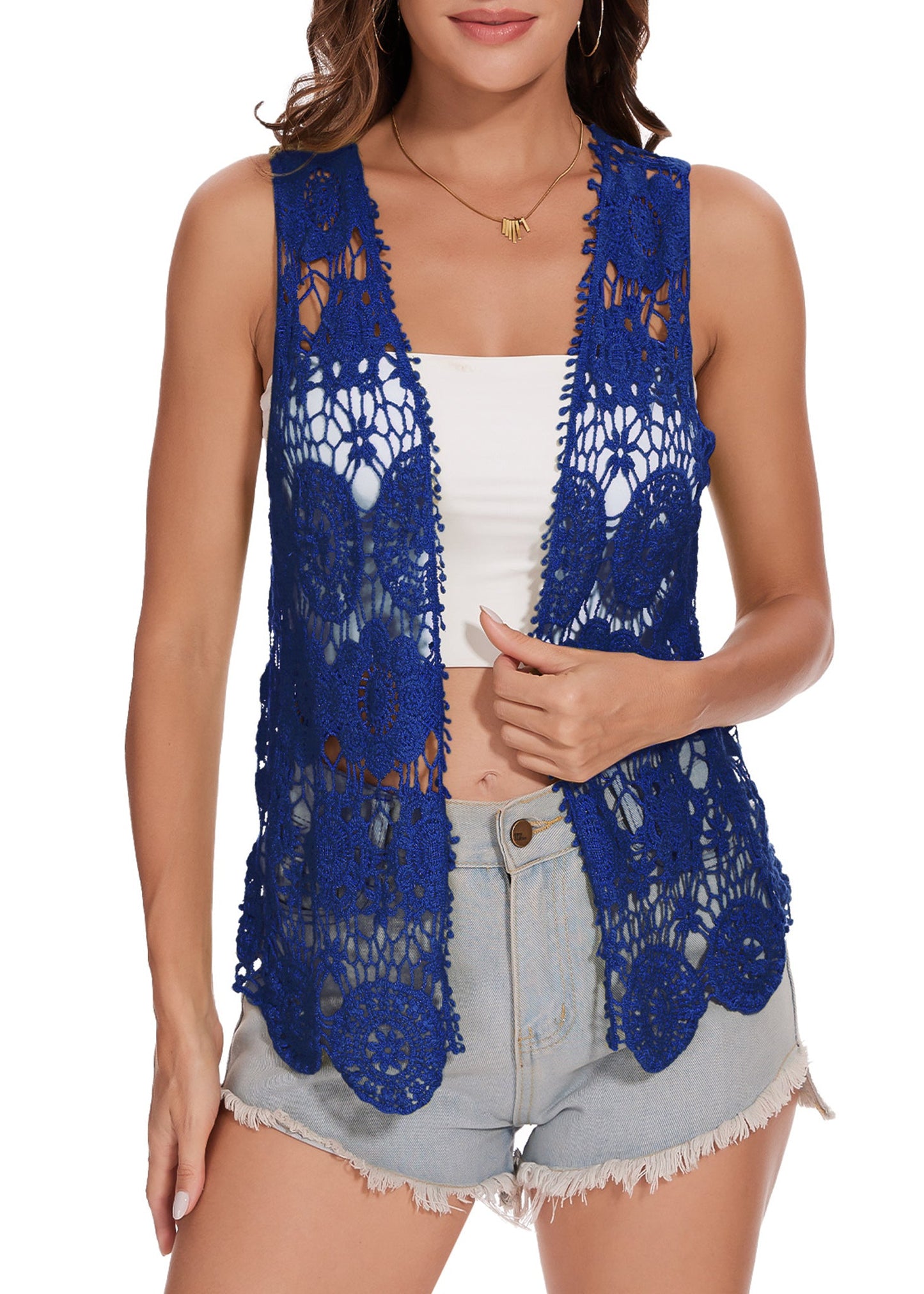 Floral Crochet Open Front Vest