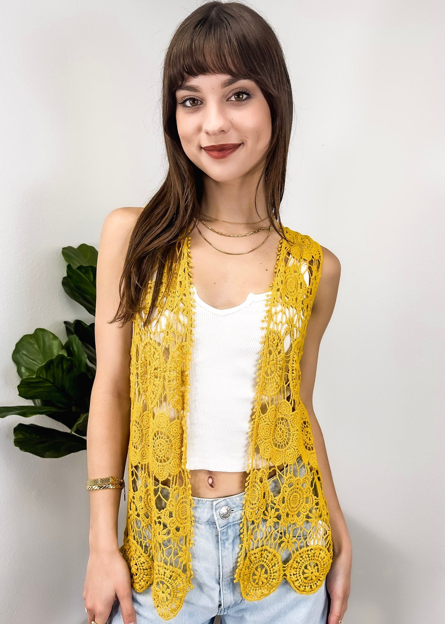 Floral Crochet Open Front Vest
