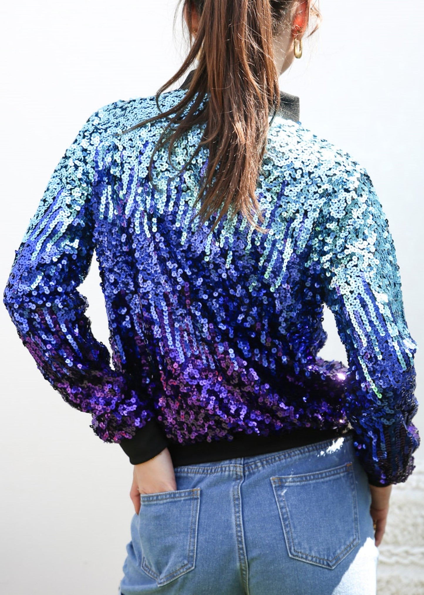 Striped Metallic Sequin Varsity Jacket