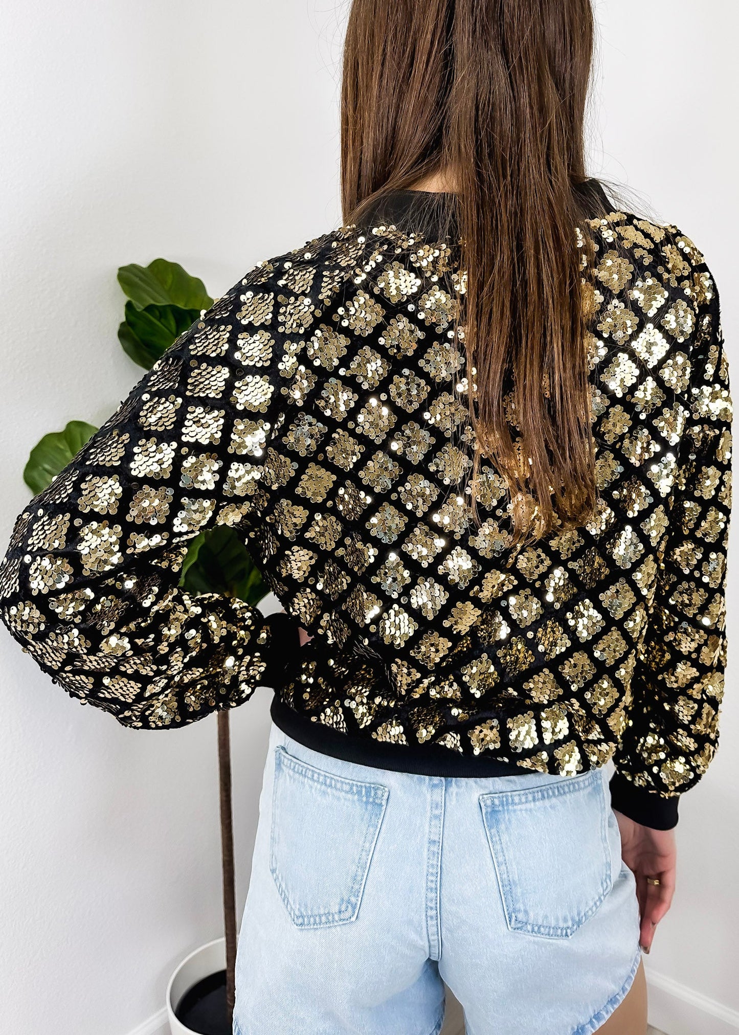 Striped Metallic Sequin Varsity Jacket