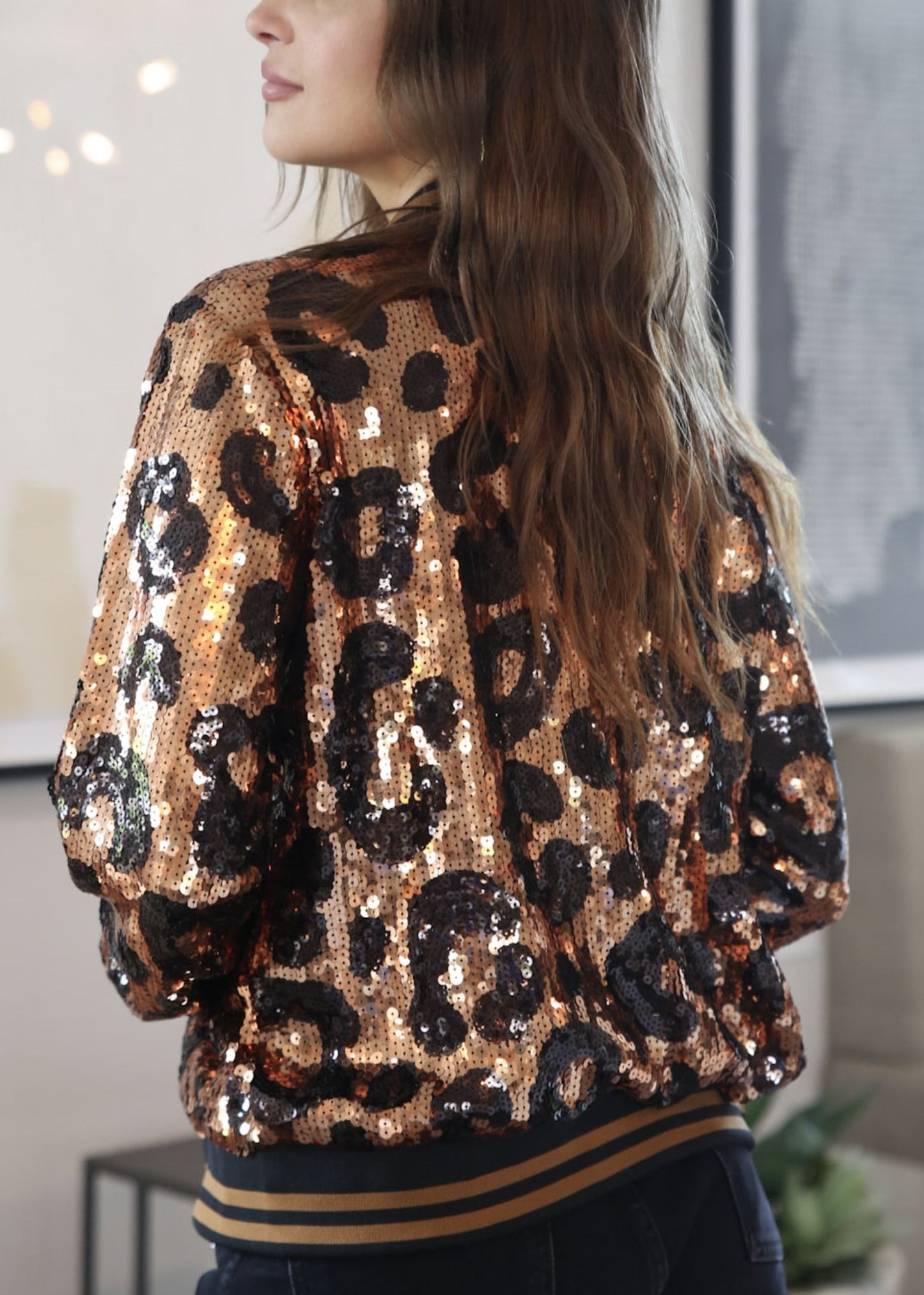 Striped Metallic Sequin Varsity Jacket