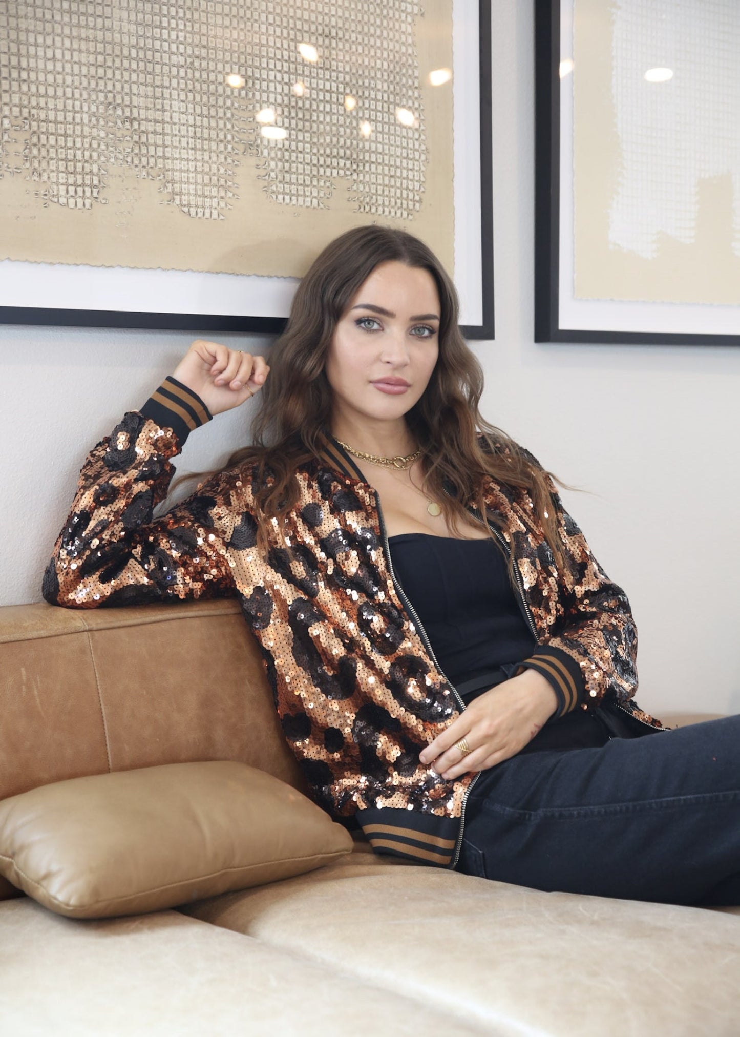 Striped Metallic Sequin Varsity Jacket