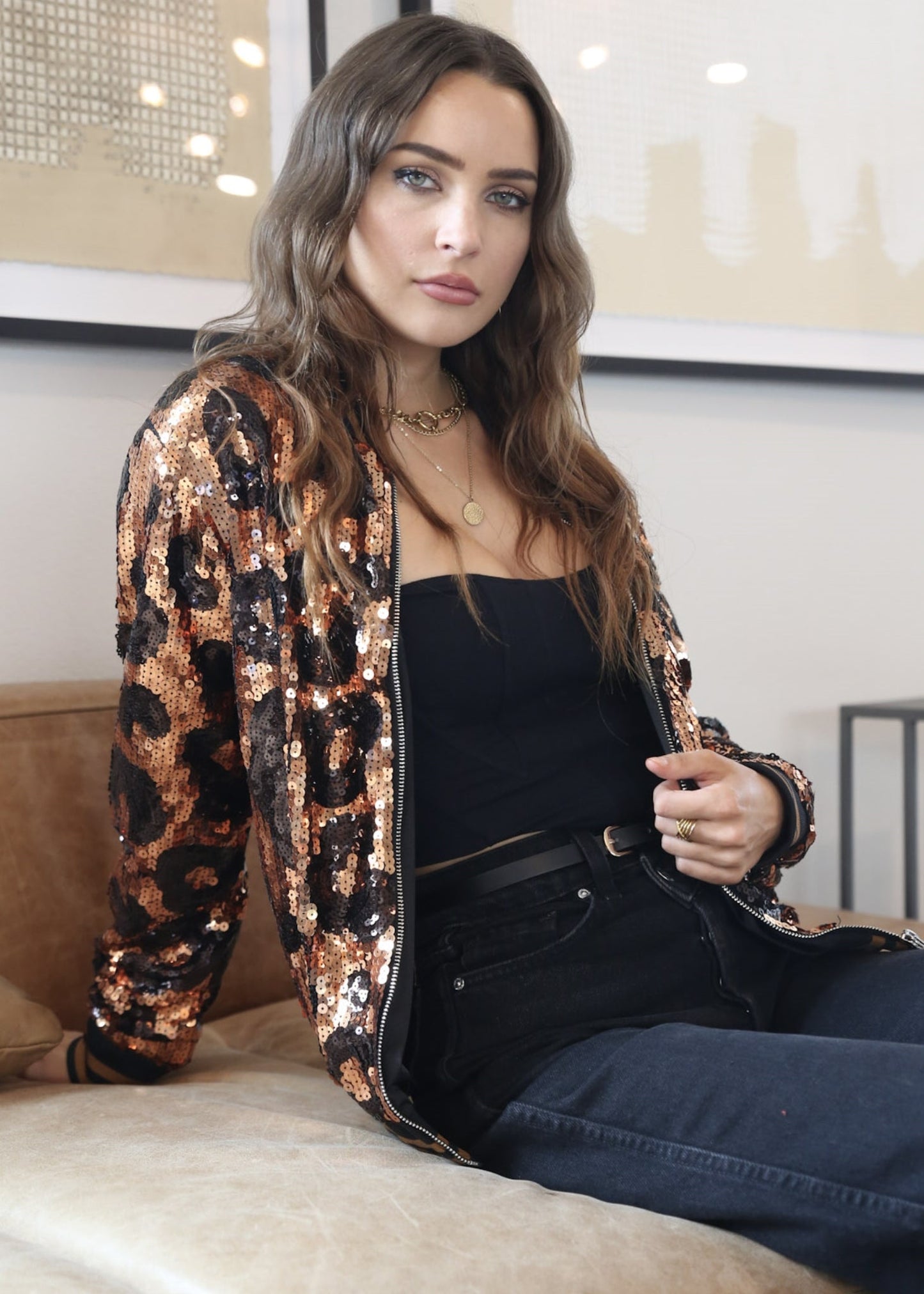 Striped Metallic Sequin Varsity Jacket