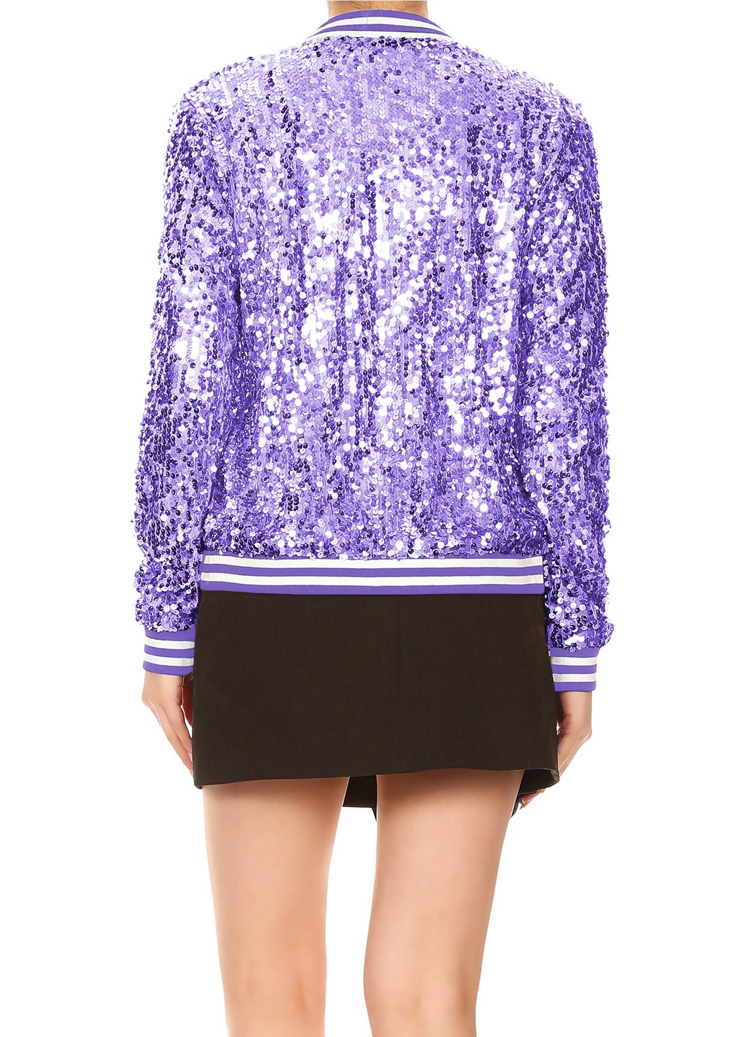 Striped Metallic Sequin Varsity Jacket