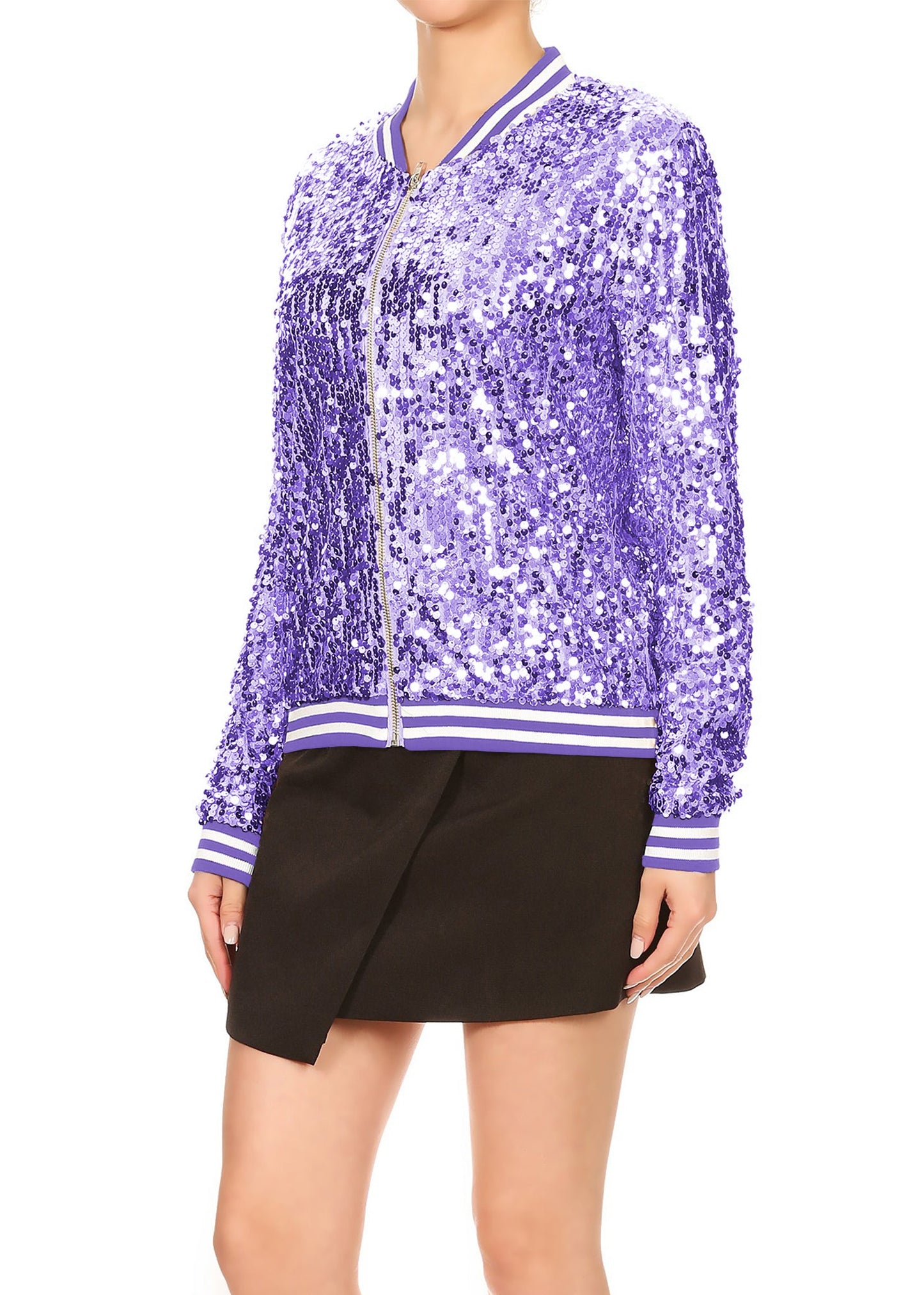Striped Metallic Sequin Varsity Jacket