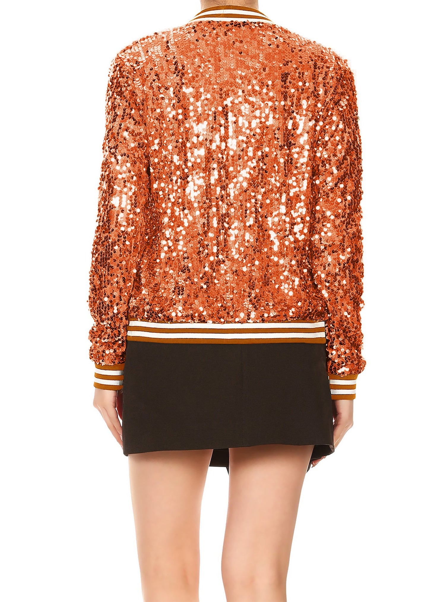 Striped Metallic Sequin Varsity Jacket