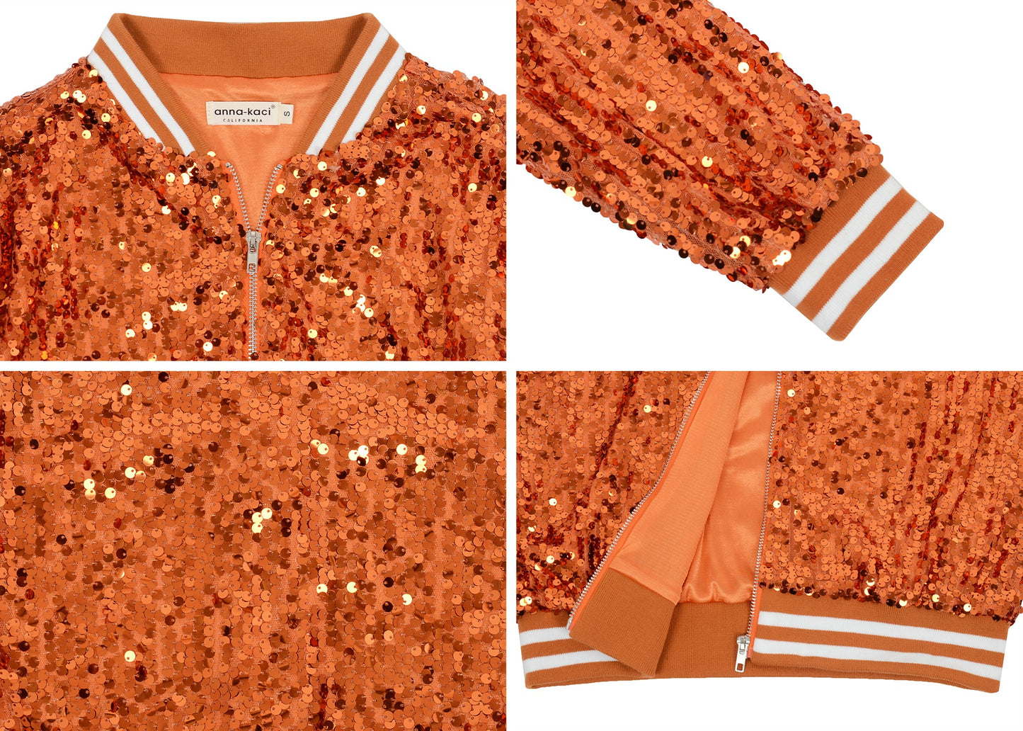 Striped Metallic Sequin Varsity Jacket