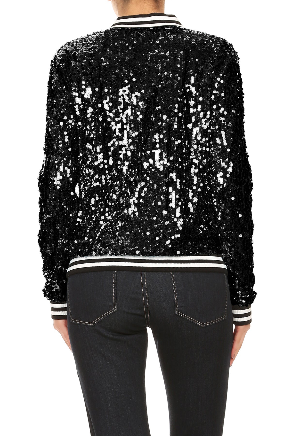 Striped Metallic Sequin Varsity Jacket