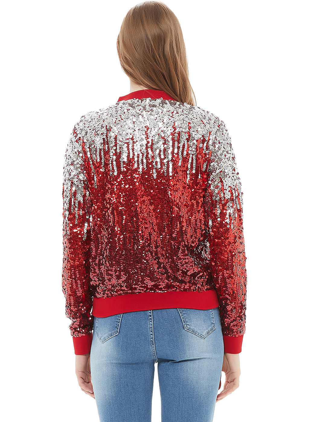 Striped Metallic Sequin Varsity Jacket