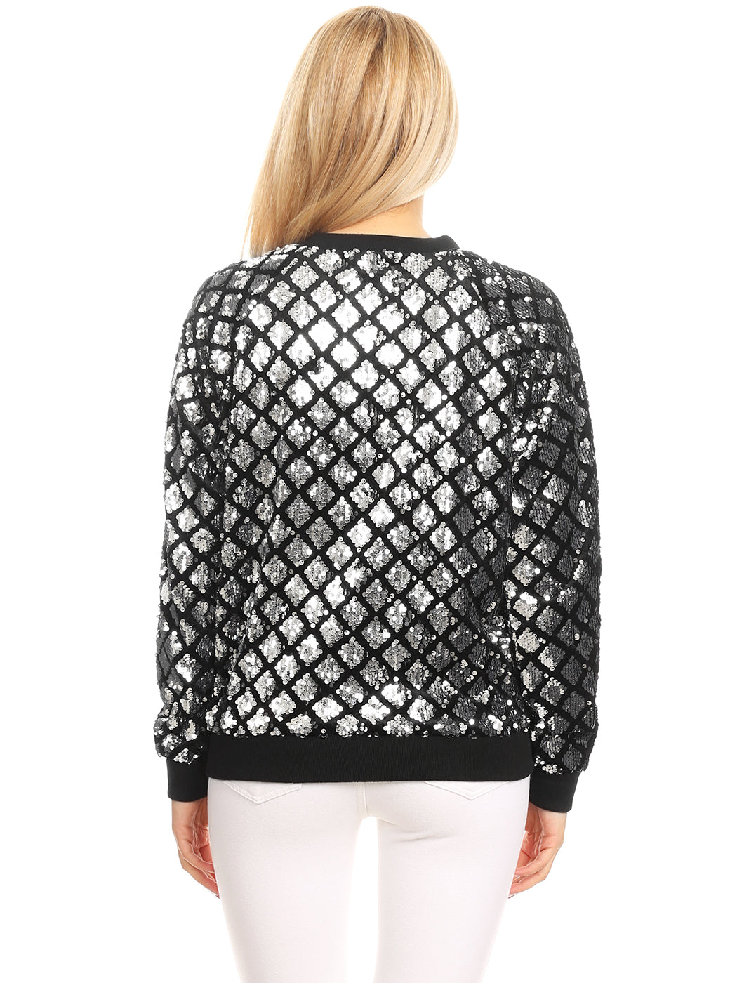 Striped Metallic Sequin Varsity Jacket