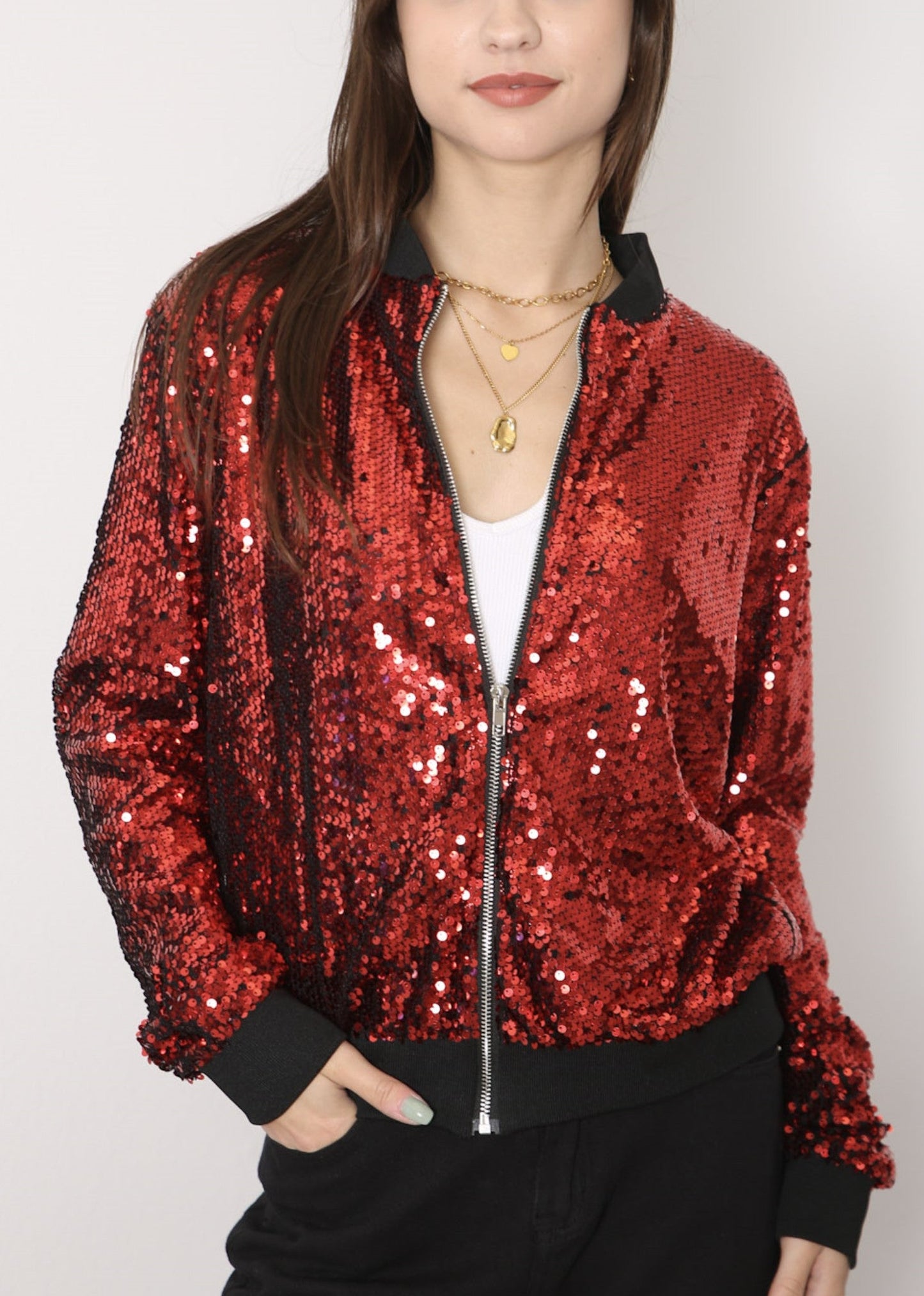 Striped Metallic Sequin Varsity Jacket