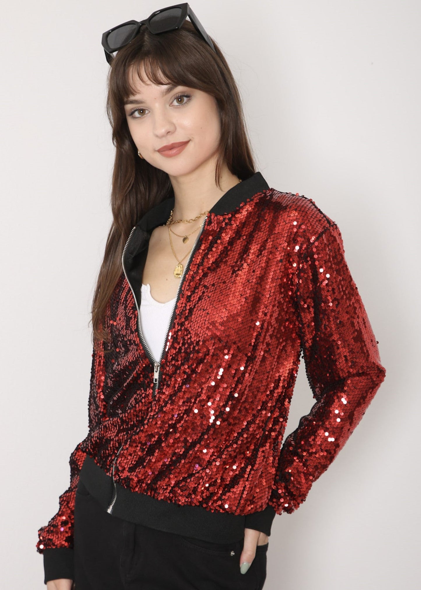 Striped Metallic Sequin Varsity Jacket