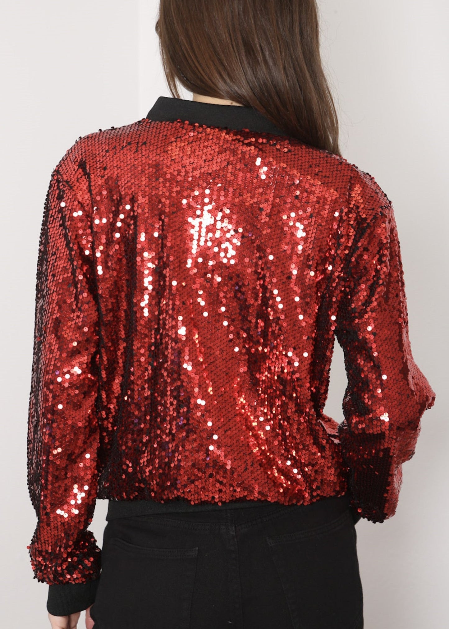 Striped Metallic Sequin Varsity Jacket