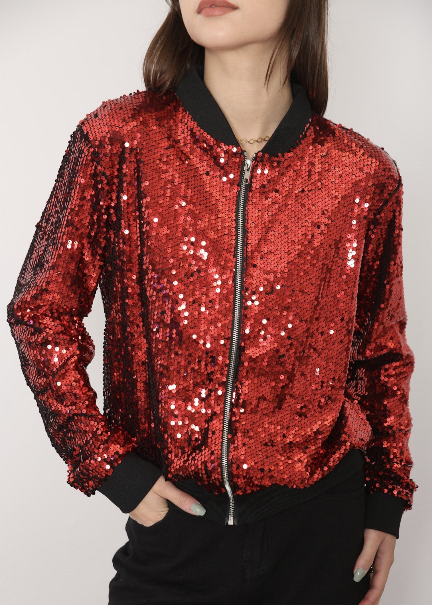 Striped Metallic Sequin Varsity Jacket