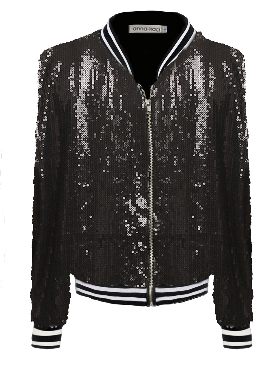 Striped Metallic Sequin Varsity Jacket