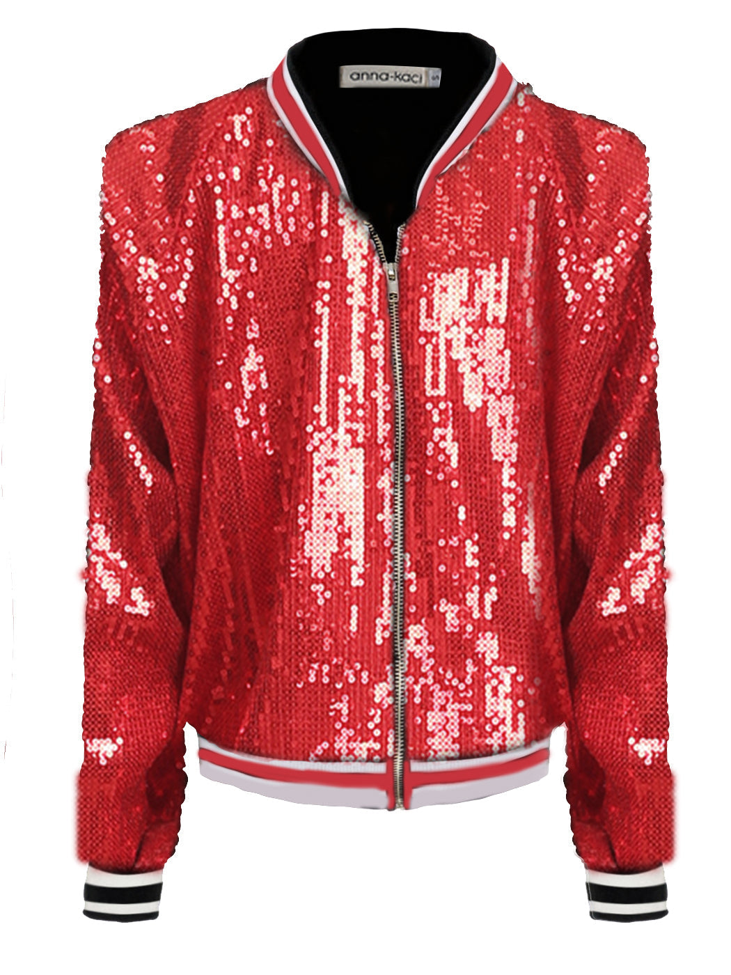 Striped Metallic Sequin Varsity Jacket