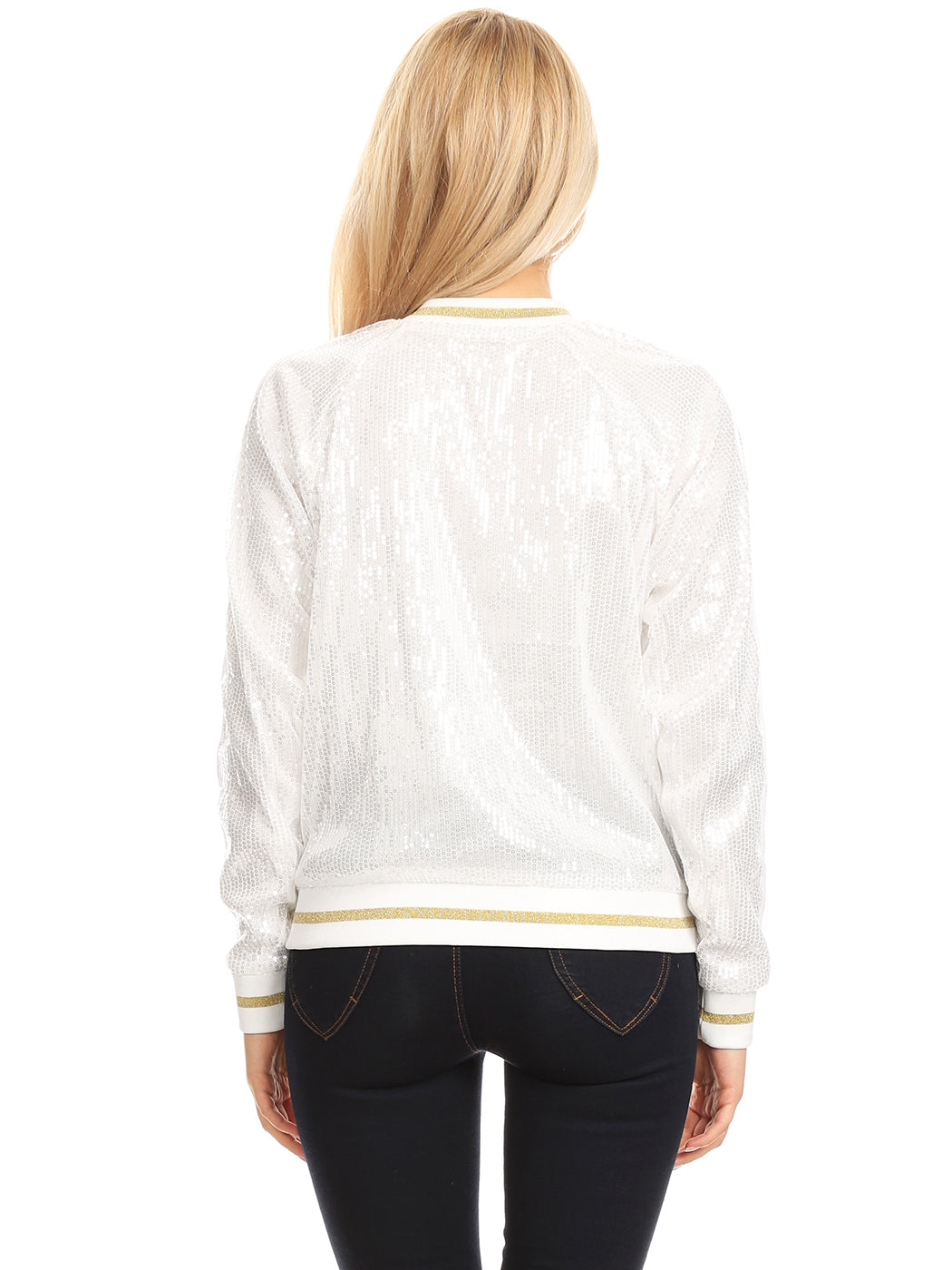Striped Metallic Sequin Varsity Jacket