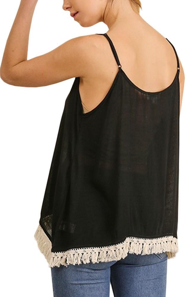 Anna-Kaci Womens Casual Drape Tassel Hem Sleeveless Bohemian Peasant Cami Top