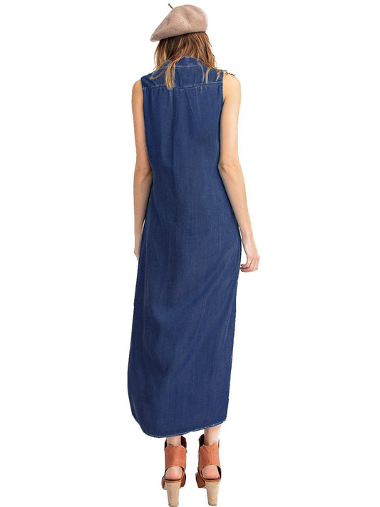 Classic Button-Down Collar Denim Shirt Dress