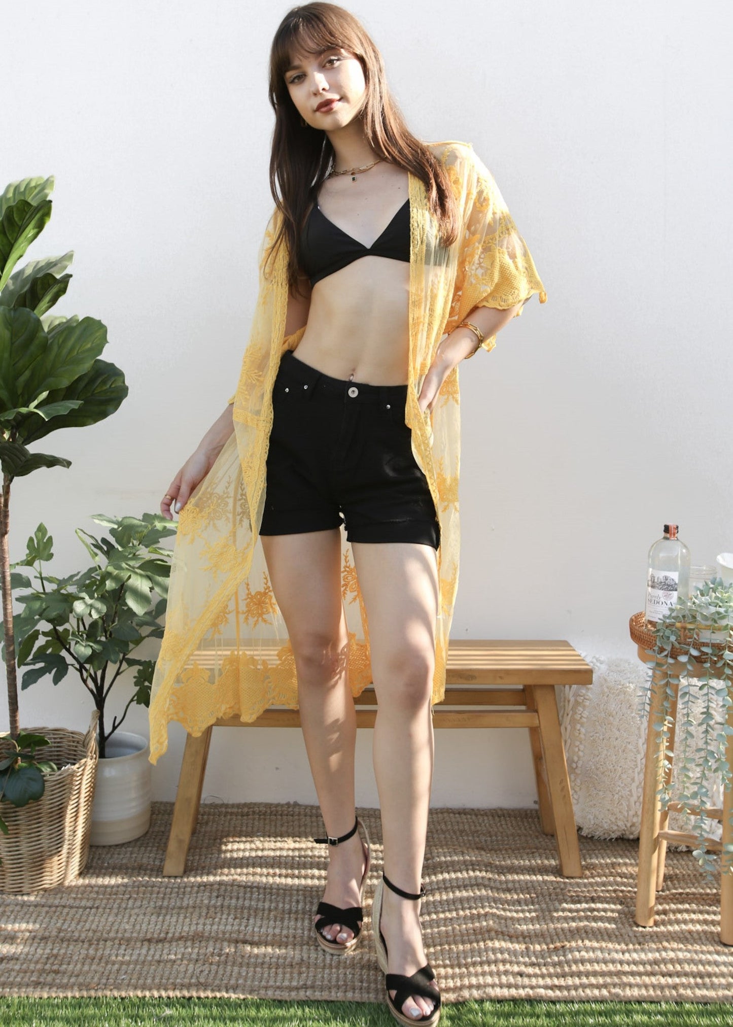 Long Floral Lace Embroidered Kimono