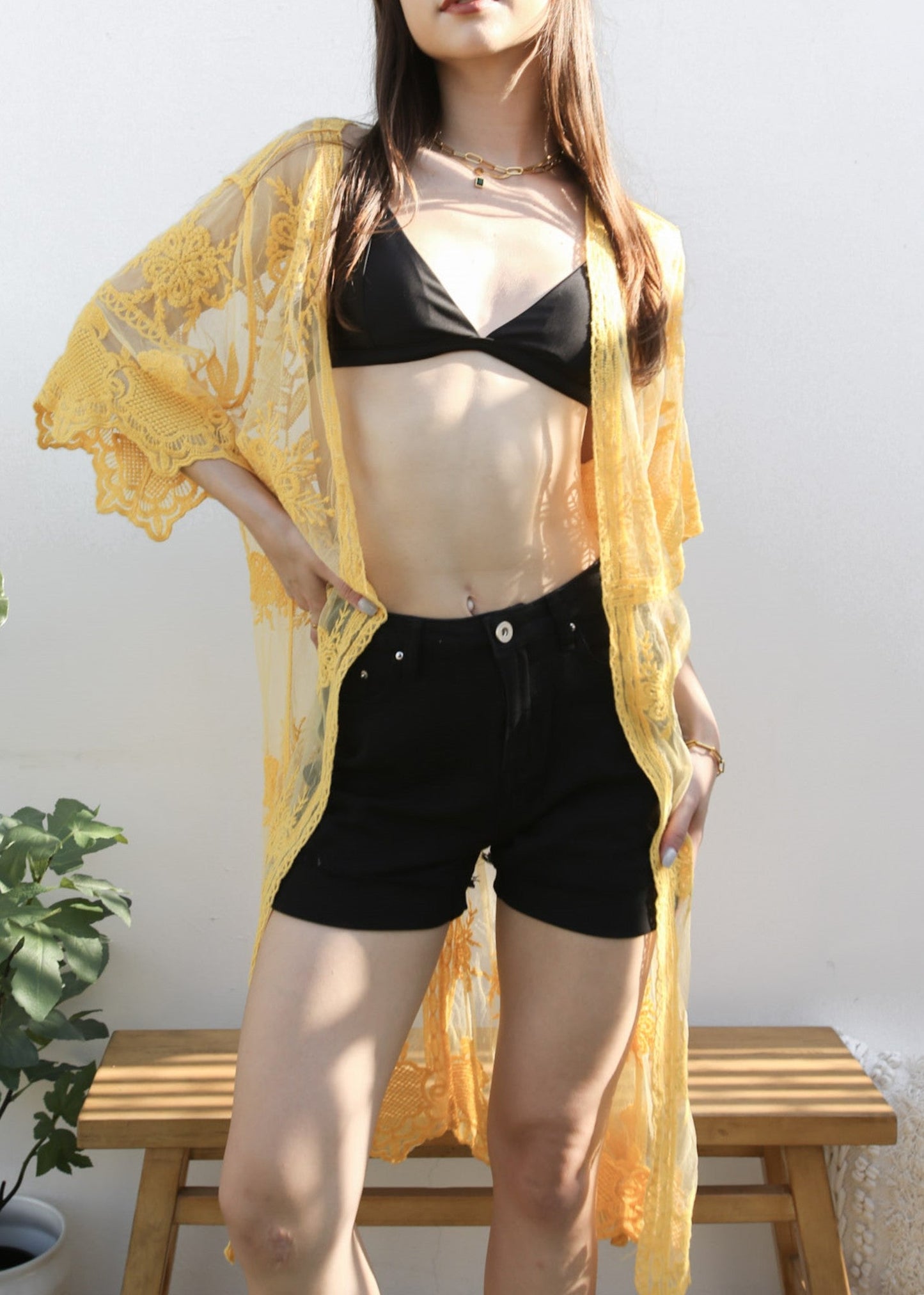 Long Floral Lace Embroidered Kimono