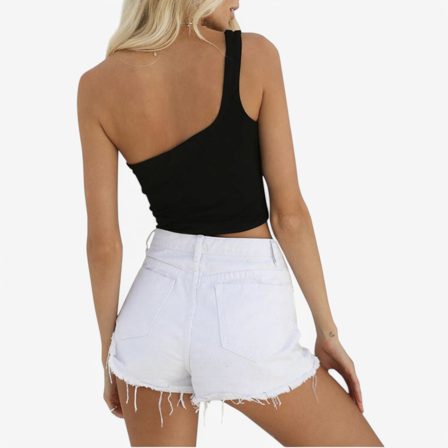Women's One-Shoulder Ribbed Crop Top with Stretch Fit