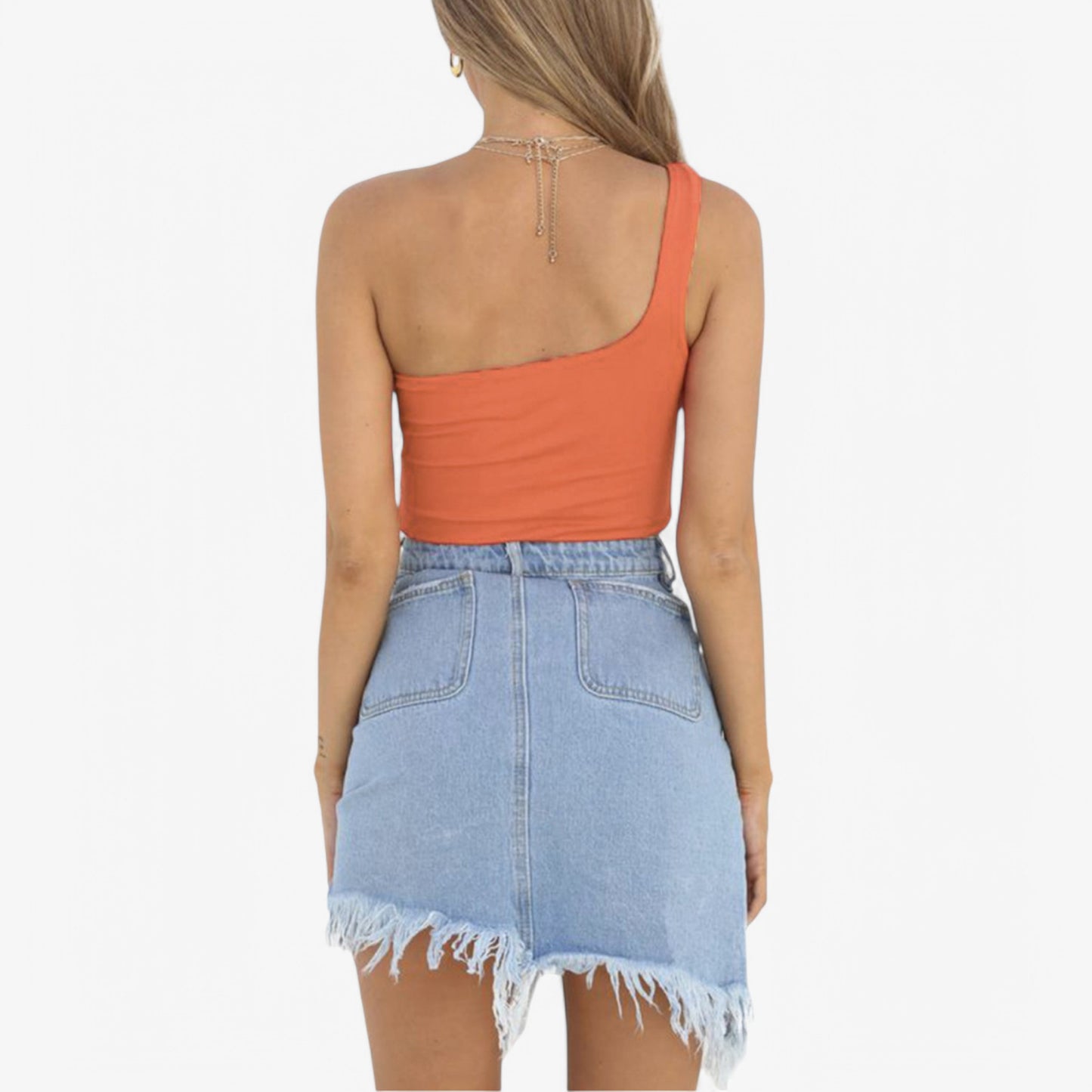 Women's One-Shoulder Ribbed Crop Top with Stretch Fit
